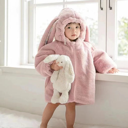 Infant Toddler Rabbit Ears Plush Jumpsuit Thick Warm Jacket Romper