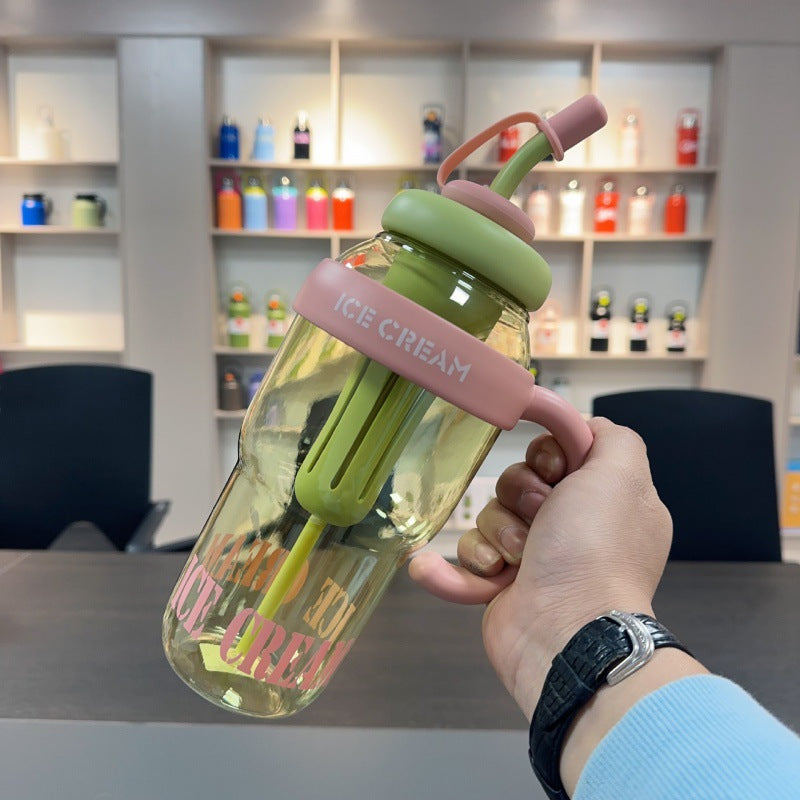 Plastic Lucky Water Bottle With Straw Kitchen Gadgets