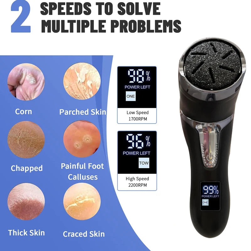 Rechargeable Electric Foot Rasp Electric Pedicure Foot Sander IPX7 Waterproof 3 Grinding Heads to Eliminate Feet Dead Skin