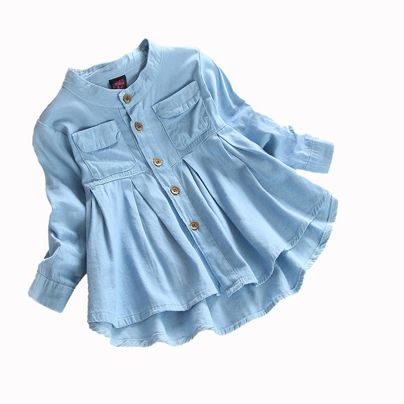 Girls' Long Sleeve Stand Collar Shirt Baby Skirt