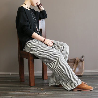 Loose Mid-rise Elastic Waist Straight-leg Pants