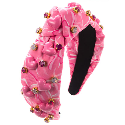 Printed Fabric Valentine's Day Headband Female Hand-stitched Gem Inlaid Love Accessories