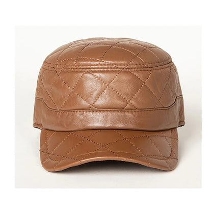 First Layer Sheepskin Hat Men's Rhombus Dome Peaked Cap