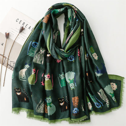 Fashion Cartoon Kitten Combination Scarf Warm Women's Shawl