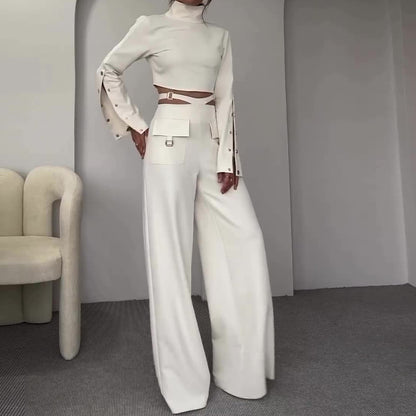 High Collar Midriff-baring Loose Wide Leg Library Suit