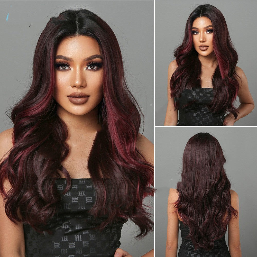 Middle Long Curly Hair With Reddish Brown High Temperature Silk Wig