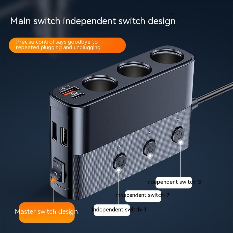 One-to-three Vehicle Cigarette Lighter Multi-function USB30 And PD Interface