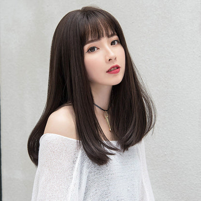 Japanese And Korean Wig Women's Air Bangs Medium Long Straight