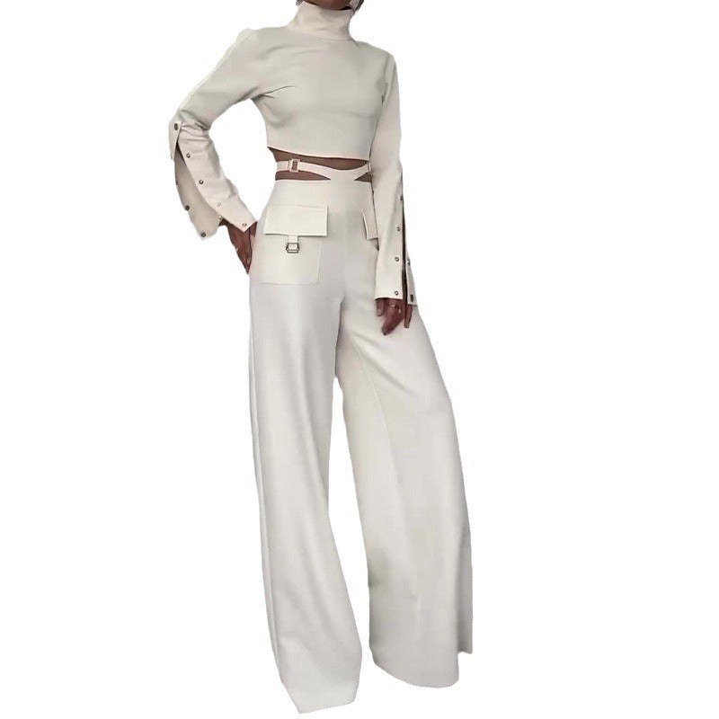 High Collar Midriff-baring Loose Wide Leg Library Suit