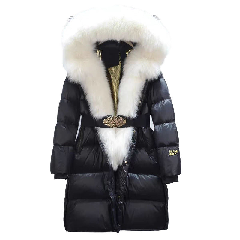 Extended Black Golden Lock Warm Real Fox Fur Big Fur Collar Duck Down Down Jacket