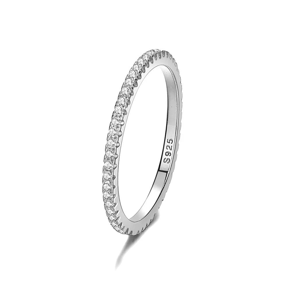 Special-interest Design S925 Sterling Silver Row Diamond Ring Women