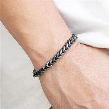 Stainless Steel Vintage Bracelet Men Black Cuban Chain