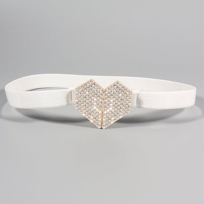 Heart Shape Rhinestone Women's Belt Elastic And High Elastic