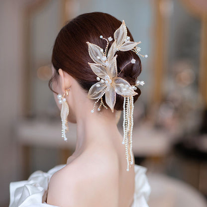 Fashion Bride Champagne Flower Tassel Hairpin Suit