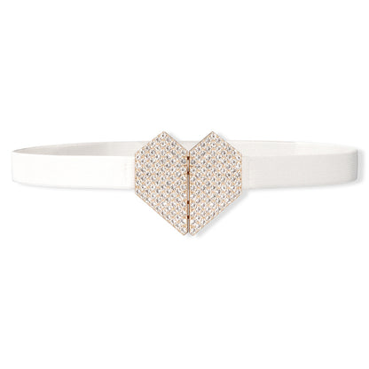 Heart Shape Rhinestone Women's Belt Elastic And High Elastic