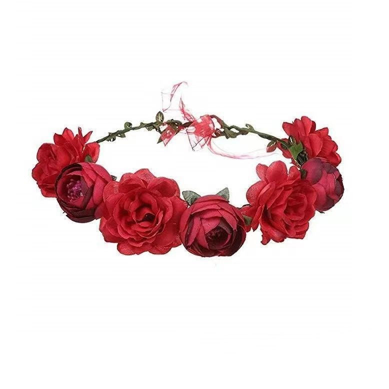 Big Red Rose Bridal Wreath Headband Beach Travel Beautiful Artificial Flower Hair Band Beach Head