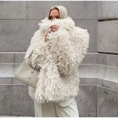 Women's Fashion Lamb Wool Coat Overcoat