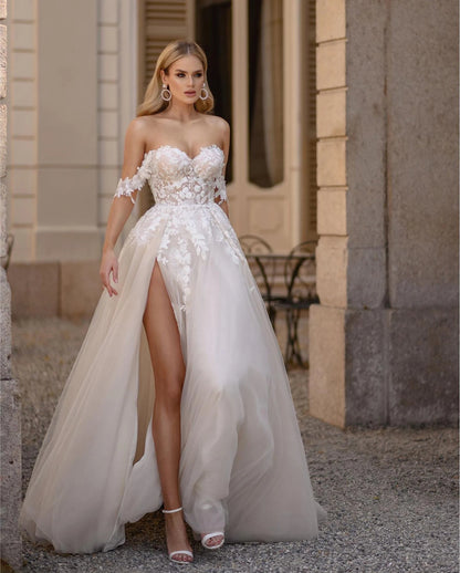 Exquisite Bridal Fishtail White Trailing Lace Wedding Dress