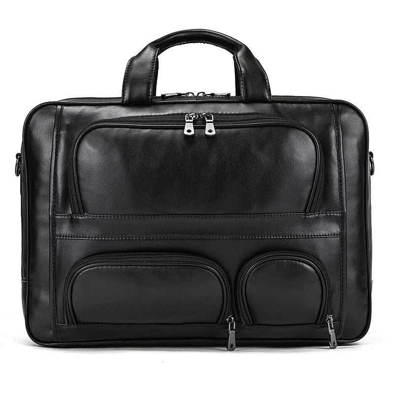 Men's Leather Briefcase Three-compartment Large Capacity Business Handheld Cowhide 17-inch Commuter Computer Bag