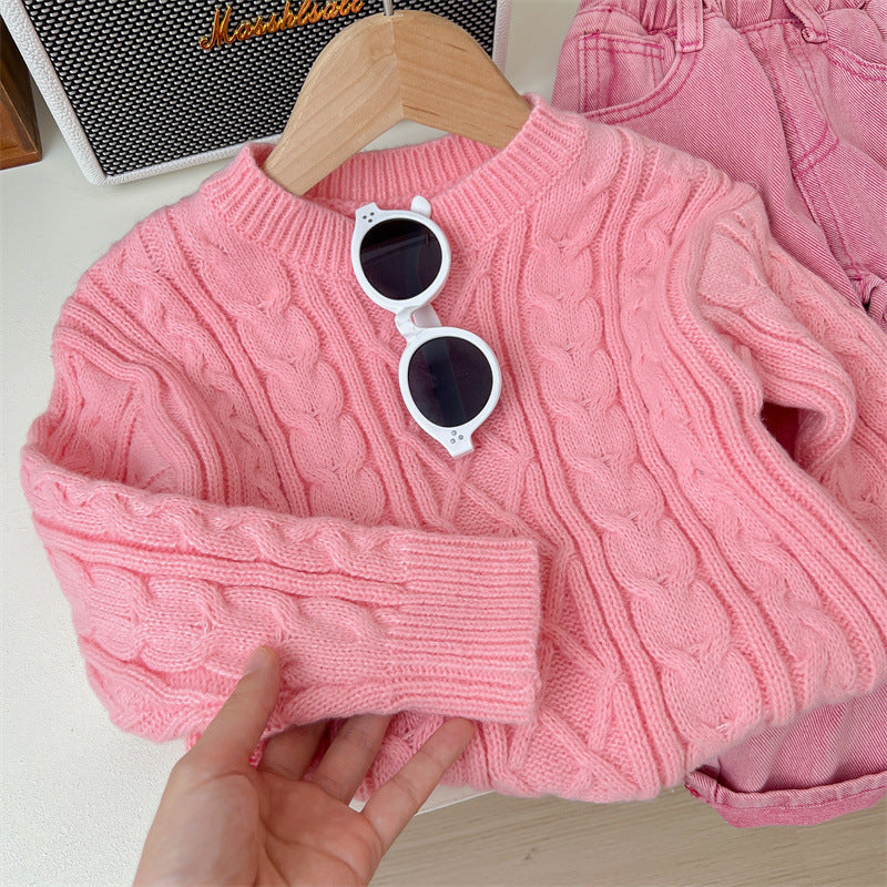 Girls' Suit Knitwear Sweater Pink Two-piece Pants