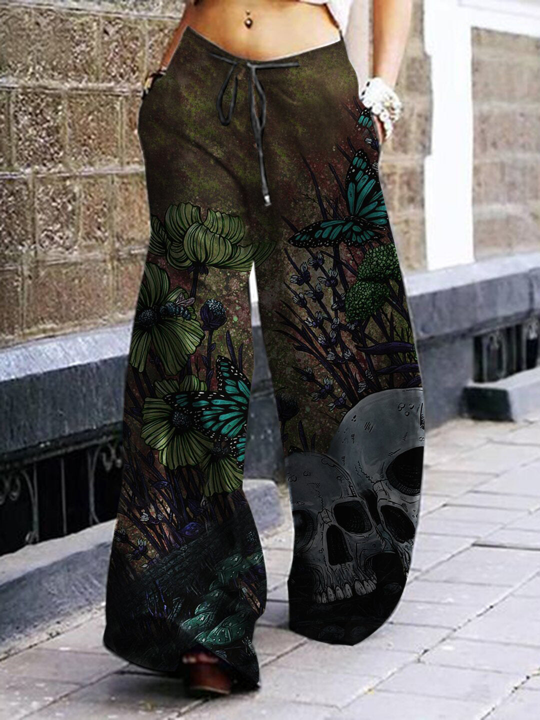 Summer Dark Rock Style Straight High Waist 3D Skull Overalls